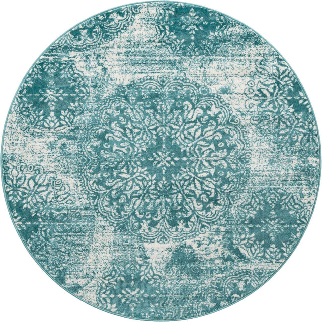 Turquoise 5' 3 x 5' 3 Sofia Round Area Rug Durable Easy Clean Stain Resistant Unique Carpet for Affordable Interior Home Design for Sale at Rug Engine