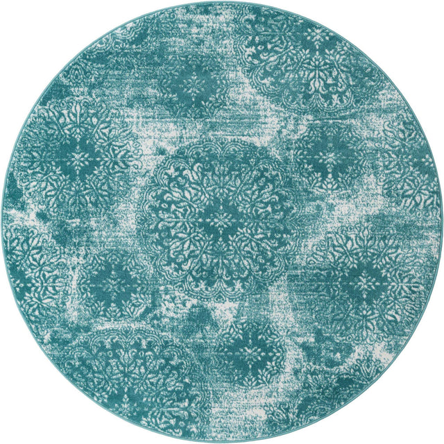 Turquoise 7' 1 x 7' 1 Sofia Round Area Rug Durable Easy Clean Stain Resistant Unique Carpet for Affordable Interior Home Design for Sale at Rug Engine