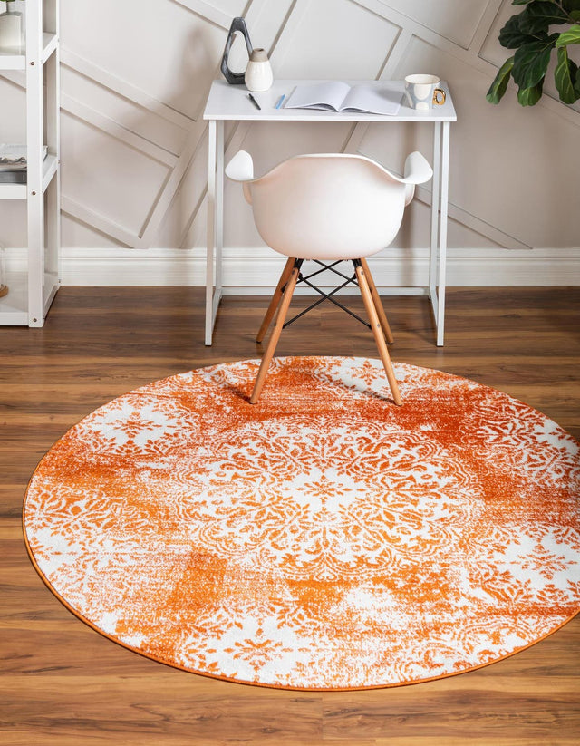Orange 5' 3 x 5' 3 Sofia Round Area Rug Durable Easy Clean Stain Resistant Unique Carpet for Affordable Interior Home Design for Sale at Rug Engine