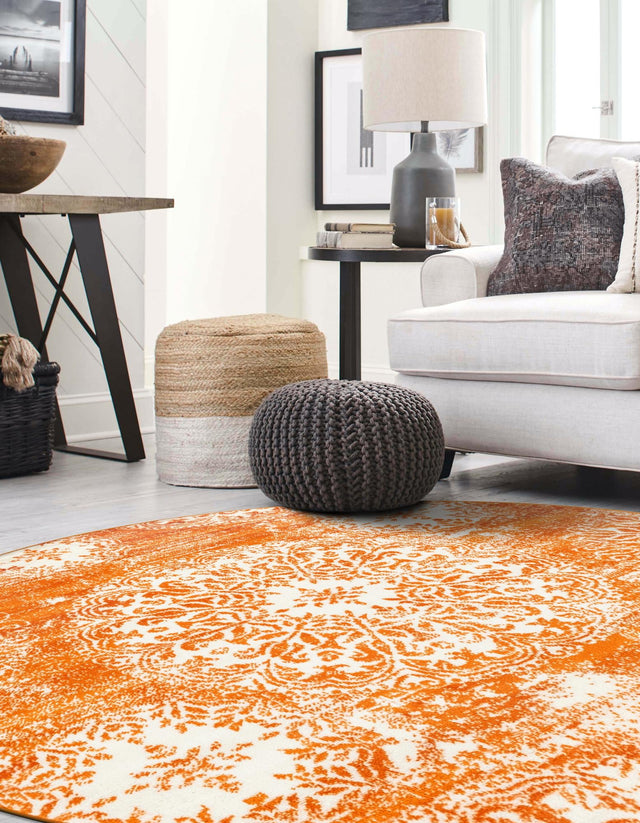 Orange 5' 3 x 5' 3 Sofia Round Area Rug Durable Easy Clean Stain Resistant Unique Carpet for Affordable Interior Home Design for Sale at Rug Engine