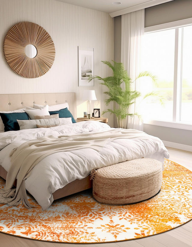 Orange 5' 3 x 5' 3 Sofia Round Area Rug Durable Easy Clean Stain Resistant Unique Carpet for Affordable Interior Home Design for Sale at Rug Engine
