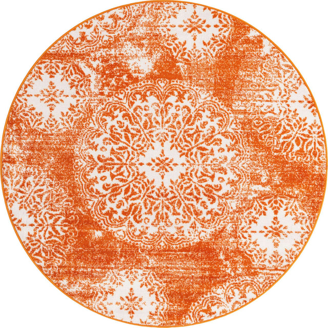 Orange 5' 3 x 5' 3 Sofia Round Area Rug Durable Easy Clean Stain Resistant Unique Carpet for Affordable Interior Home Design for Sale at Rug Engine