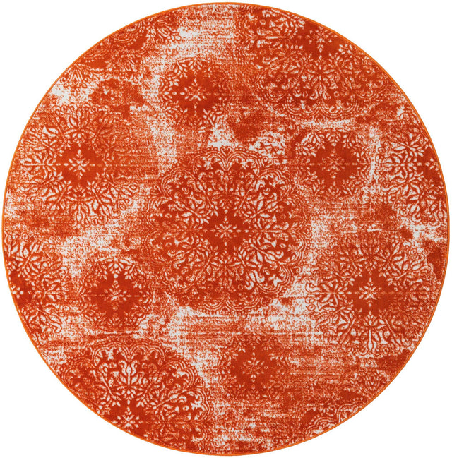 Orange 7' 1 x 7' 1 Sofia Round Area Rug Durable Easy Clean Stain Resistant Unique Carpet for Affordable Interior Home Design for Sale at Rug Engine