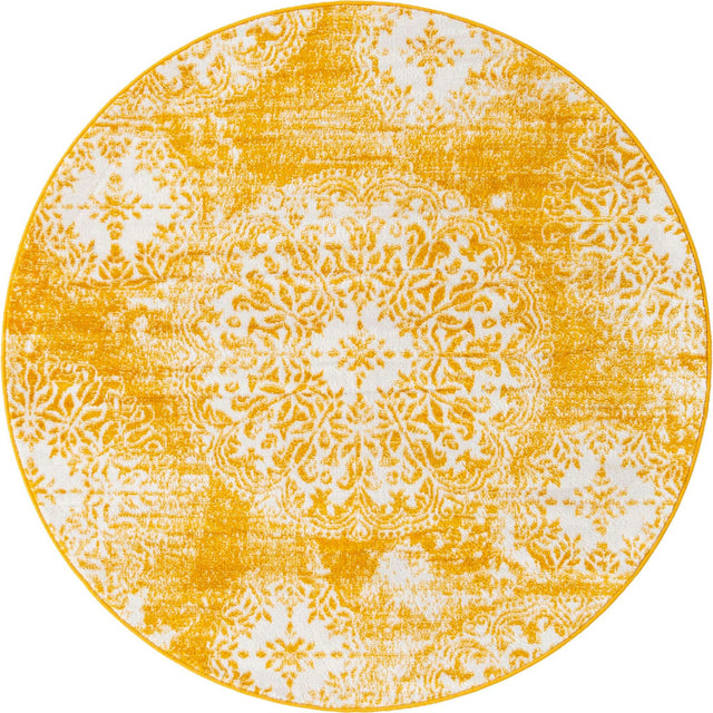 Yellow 5' 3 x 5' 3 Sofia Round Area Rug Durable Easy Clean Stain Resistant Unique Carpet for Affordable Interior Home Design for Sale at Rug Engine