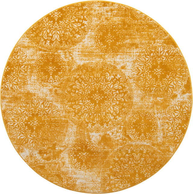Yellow 7' 1 x 7' 1 Sofia Round Area Rug Durable Easy Clean Stain Resistant Unique Carpet for Affordable Interior Home Design for Sale at Rug Engine