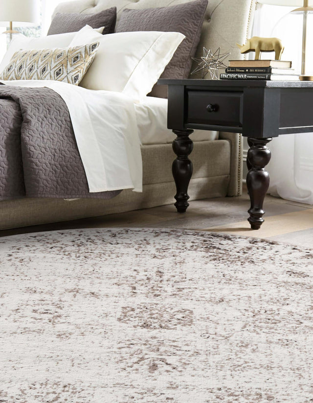 Beige 7' 1 x 7' 1 Sofia Round Area Rug Durable Easy Clean Stain Resistant Unique Carpet for Affordable Interior Home Design for Sale at Rug Engine