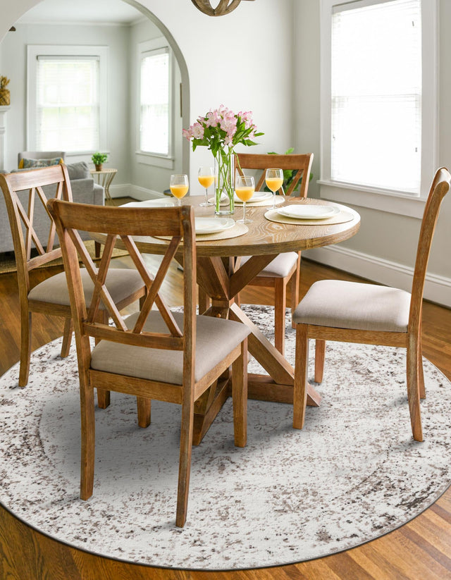 Beige 4' 1 x 4' 1 Sofia Round Area Rug Durable Easy Clean Stain Resistant Unique Carpet for Affordable Interior Home Design for Sale at Rug Engine