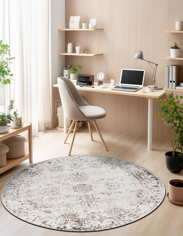 Beige 4' 1 x 4' 1 Sofia Round Area Rug Durable Easy Clean Stain Resistant Unique Carpet for Affordable Interior Home Design for Sale at Rug Engine