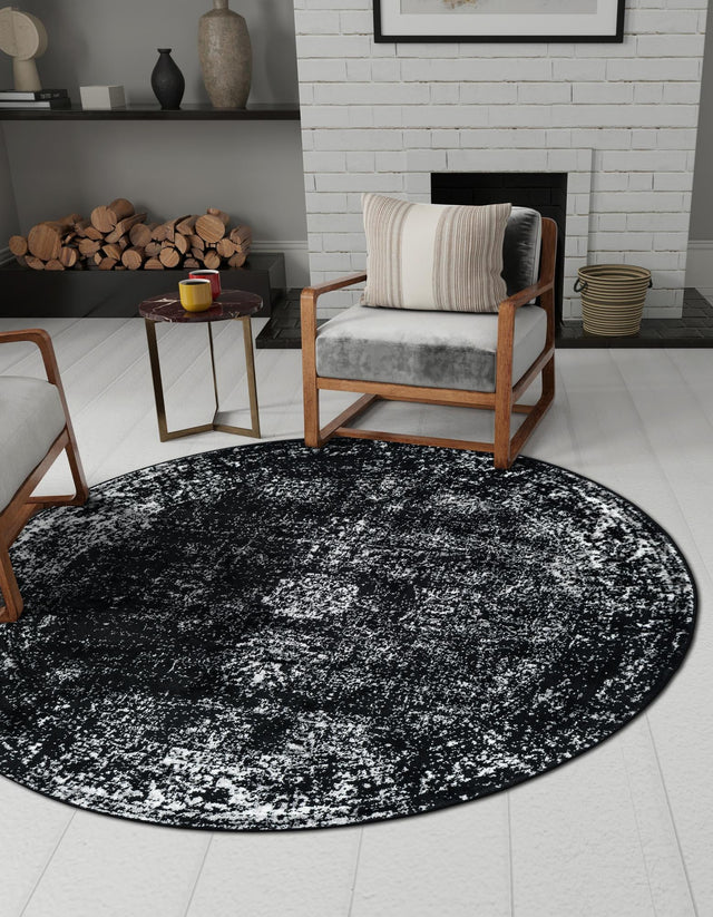 Black 12' x 12' Sofia Round Area Rug Durable Easy Clean Stain Resistant Unique Carpet for Affordable Interior Home Design for Sale at Rug Engine