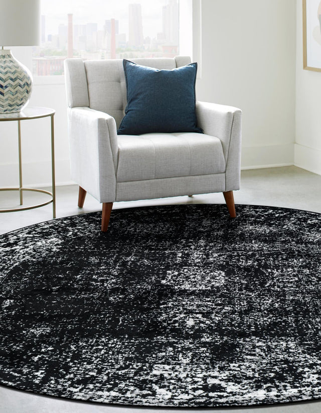 Black 5' 3 x 5' 3 Sofia Round Area Rug Durable Easy Clean Stain Resistant Unique Carpet for Affordable Interior Home Design for Sale at Rug Engine