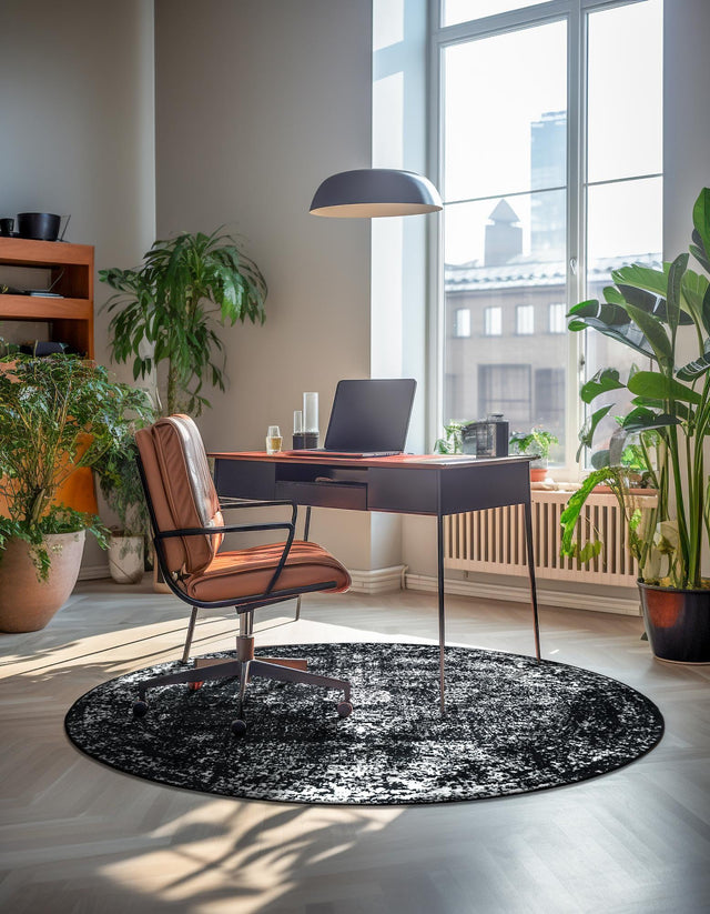 Black 6' 1 x 6' 1 Sofia Round Area Rug Durable Easy Clean Stain Resistant Unique Carpet for Affordable Interior Home Design for Sale at Rug Engine