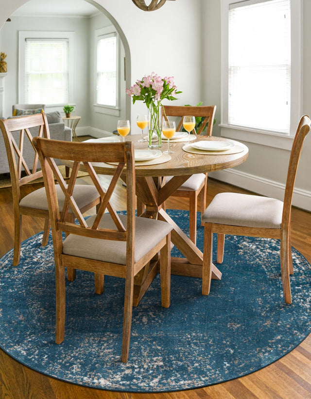 Blue 5' 3 x 5' 3 Sofia Round Area Rug Durable Easy Clean Stain Resistant Unique Carpet for Affordable Interior Home Design for Sale at Rug Engine