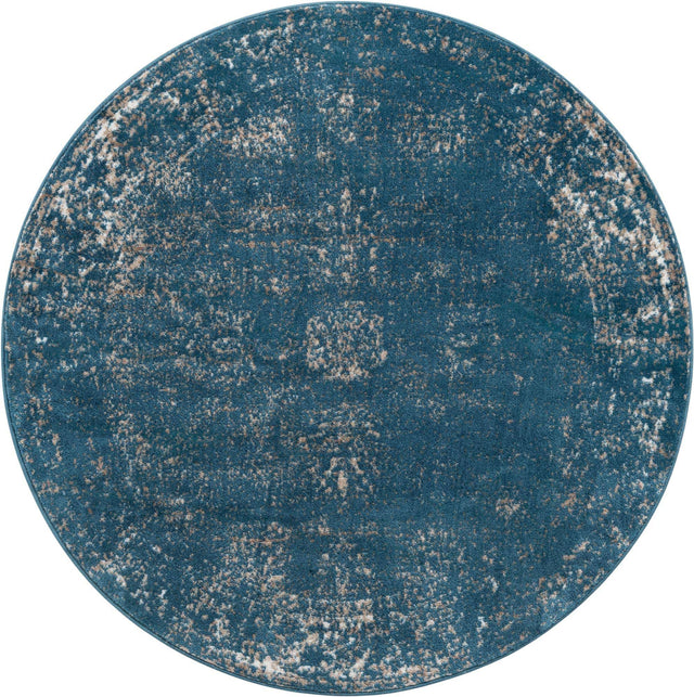 Blue 5' 3 x 5' 3 Sofia Round Area Rug Durable Easy Clean Stain Resistant Unique Carpet for Affordable Interior Home Design for Sale at Rug Engine