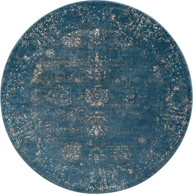 Blue 7' 1 x 7' 1 Sofia Round Area Rug Durable Easy Clean Stain Resistant Unique Carpet for Affordable Interior Home Design for Sale at Rug Engine