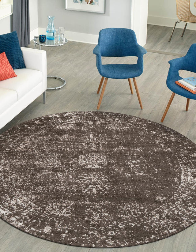 Brown 7' 1 x 7' 1 Sofia Round Area Rug Durable Easy Clean Stain Resistant Unique Carpet for Affordable Interior Home Design for Sale at Rug Engine