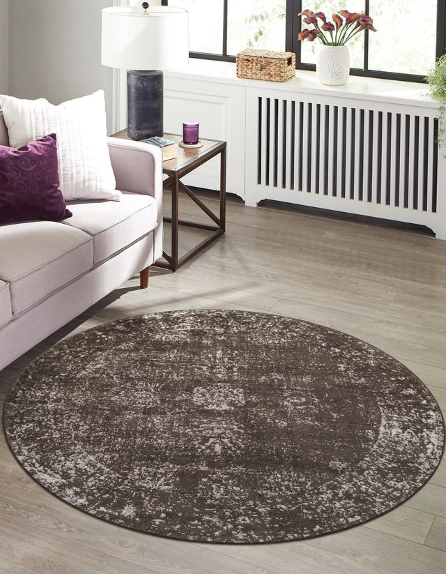 Brown 5' 3 x 5' 3 Sofia Round Area Rug Durable Easy Clean Stain Resistant Unique Carpet for Affordable Interior Home Design for Sale at Rug Engine
