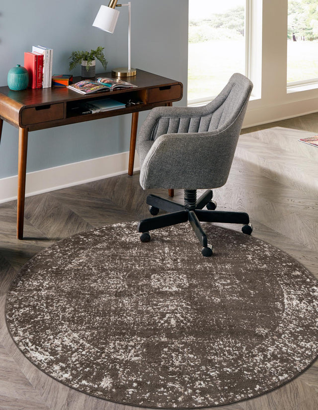 Brown 5' 3 x 5' 3 Sofia Round Area Rug Durable Easy Clean Stain Resistant Unique Carpet for Affordable Interior Home Design for Sale at Rug Engine