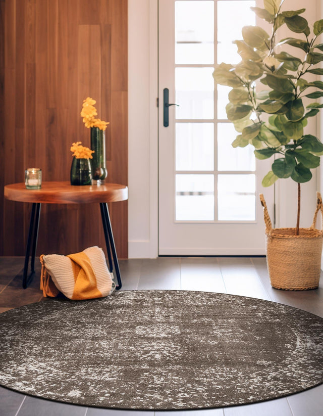 Brown 5' 3 x 5' 3 Sofia Round Area Rug Durable Easy Clean Stain Resistant Unique Carpet for Affordable Interior Home Design for Sale at Rug Engine