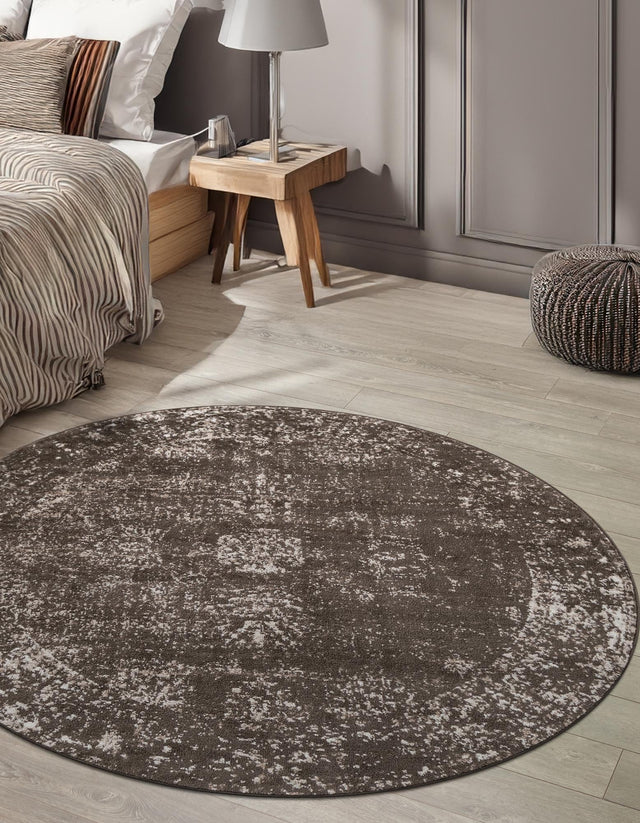 Brown 7' 1 x 7' 1 Sofia Round Area Rug Durable Easy Clean Stain Resistant Unique Carpet for Affordable Interior Home Design for Sale at Rug Engine