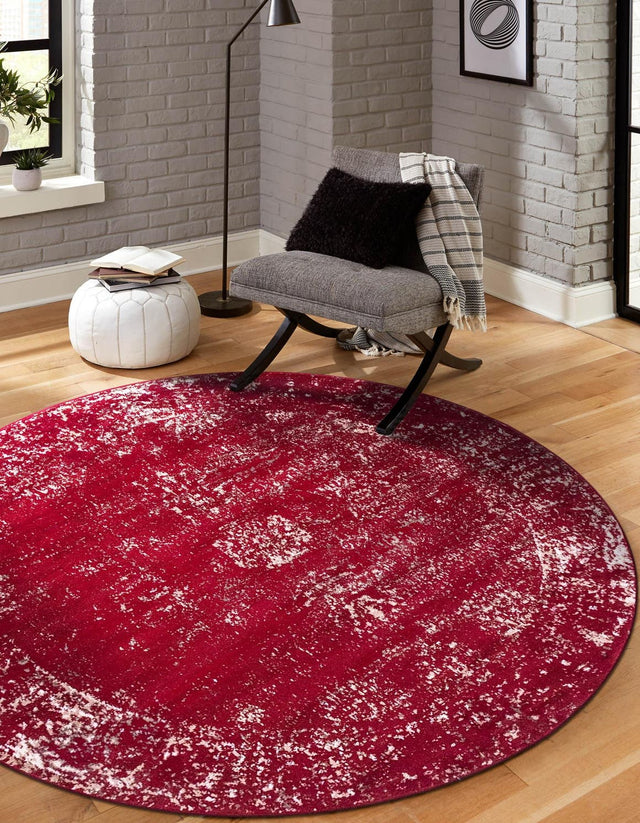 Burgundy 7' 1 x 7' 1 Sofia Round Area Rug Durable Easy Clean Stain Resistant Unique Carpet for Affordable Interior Home Design for Sale at Rug Engine