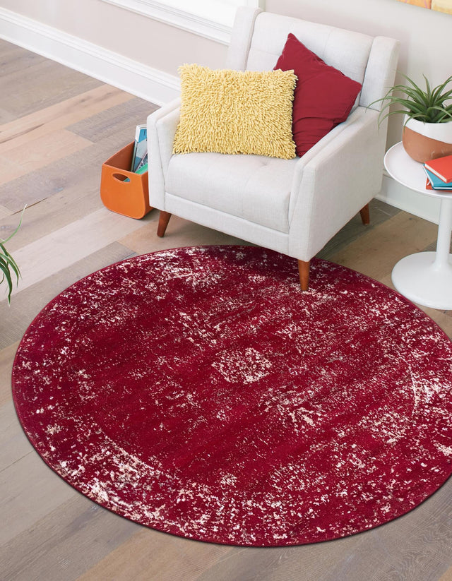 Burgundy 7' 1 x 7' 1 Sofia Round Area Rug Durable Easy Clean Stain Resistant Unique Carpet for Affordable Interior Home Design for Sale at Rug Engine