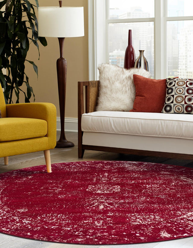 Burgundy 7' 1 x 7' 1 Sofia Round Area Rug Durable Easy Clean Stain Resistant Unique Carpet for Affordable Interior Home Design for Sale at Rug Engine