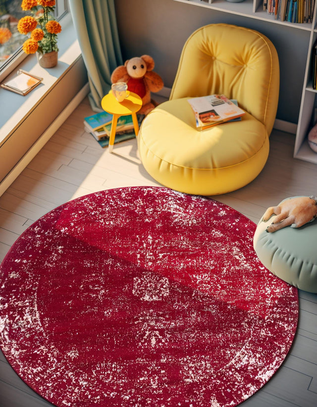 Burgundy 7' 1 x 7' 1 Sofia Round Area Rug Durable Easy Clean Stain Resistant Unique Carpet for Affordable Interior Home Design for Sale at Rug Engine