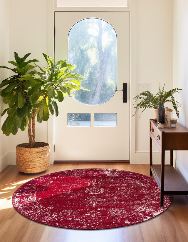 Burgundy 5' 3 x 5' 3 Sofia Round Area Rug Durable Easy Clean Stain Resistant Unique Carpet for Affordable Interior Home Design for Sale at Rug Engine