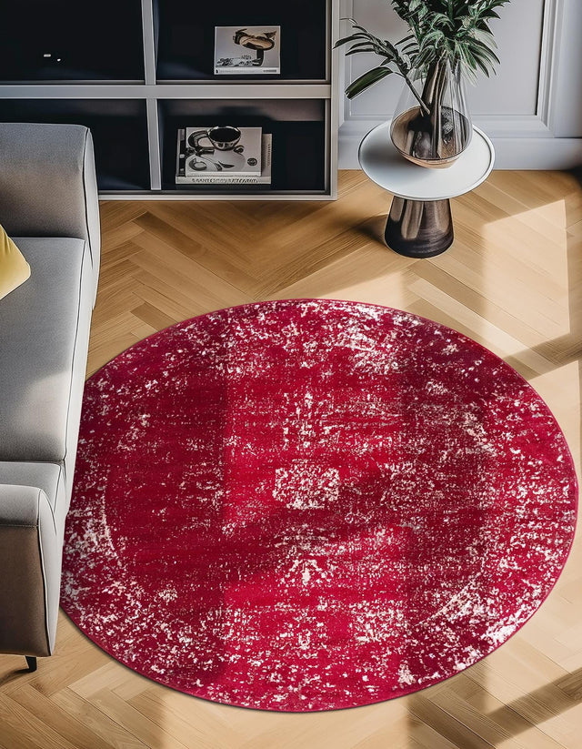 Burgundy 7' 1 x 7' 1 Sofia Round Area Rug Durable Easy Clean Stain Resistant Unique Carpet for Affordable Interior Home Design for Sale at Rug Engine