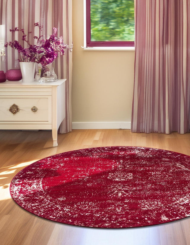 Burgundy 5' 3 x 5' 3 Sofia Round Area Rug Durable Easy Clean Stain Resistant Unique Carpet for Affordable Interior Home Design for Sale at Rug Engine