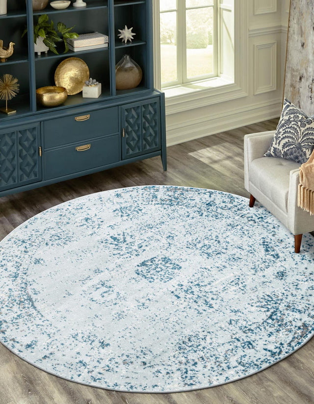 Light Blue 12' x 12' Sofia Round Area Rug Durable Easy Clean Stain Resistant Unique Carpet for Affordable Interior Home Design for Sale at Rug Engine