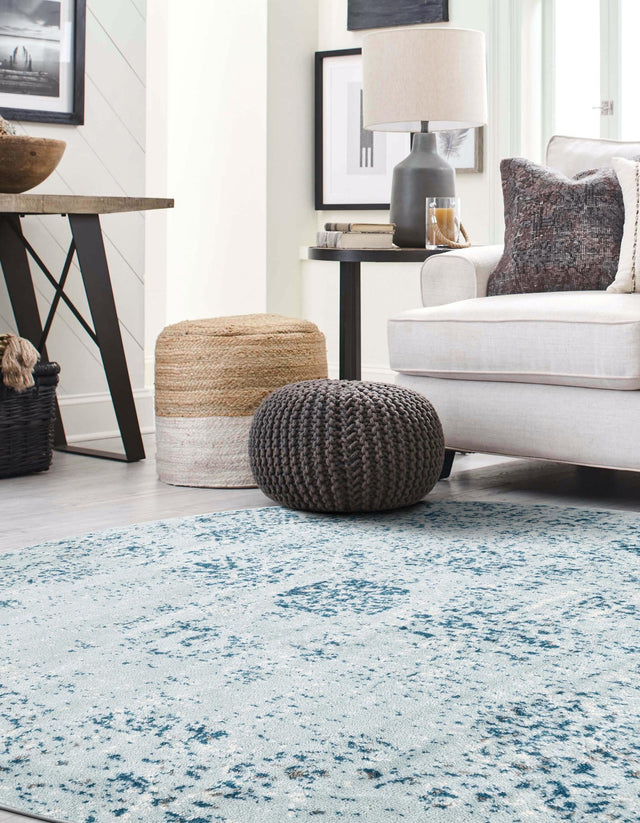Light Blue 4' 1 x 4' 1 Sofia Round Area Rug Durable Easy Clean Stain Resistant Unique Carpet for Affordable Interior Home Design for Sale at Rug Engine