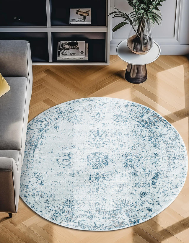 Light Blue 5' 3 x 5' 3 Sofia Round Area Rug Durable Easy Clean Stain Resistant Unique Carpet for Affordable Interior Home Design for Sale at Rug Engine