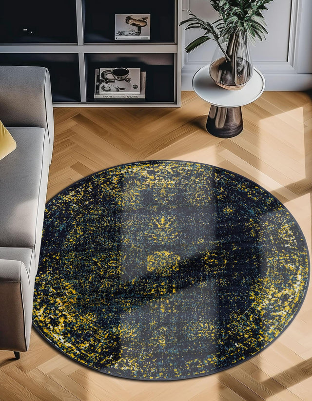 Navy Blue 7' 1 x 7' 1 Sofia Round Area Rug Durable Easy Clean Stain Resistant Unique Carpet for Affordable Interior Home Design for Sale at Rug Engine