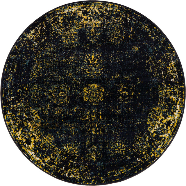 Navy Blue 5' 3 x 5' 3 Sofia Round Area Rug Durable Easy Clean Stain Resistant Unique Carpet for Affordable Interior Home Design for Sale at Rug Engine