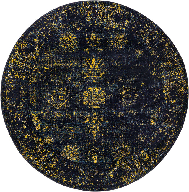 Navy Blue 7' 1 x 7' 1 Sofia Round Area Rug Durable Easy Clean Stain Resistant Unique Carpet for Affordable Interior Home Design for Sale at Rug Engine