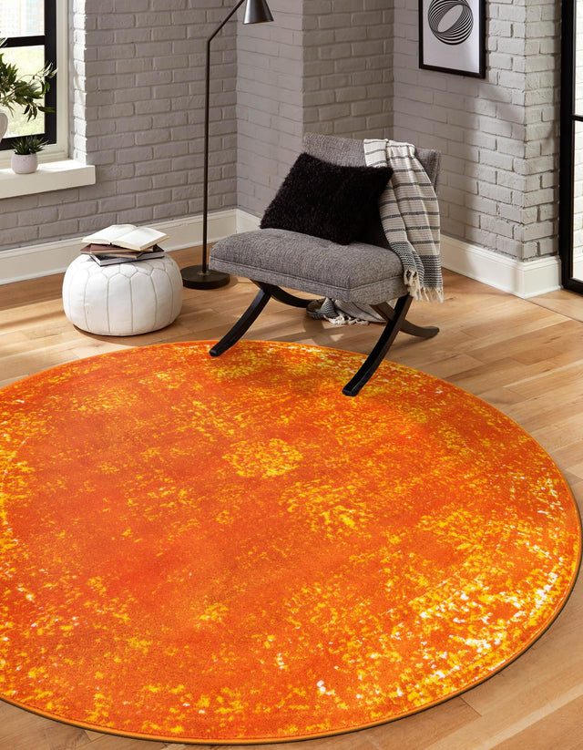 Orange 5' 3 x 5' 3 Sofia Round Area Rug Durable Easy Clean Stain Resistant Unique Carpet for Affordable Interior Home Design for Sale at Rug Engine