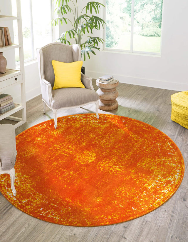 Orange 5' 3 x 5' 3 Sofia Round Area Rug Durable Easy Clean Stain Resistant Unique Carpet for Affordable Interior Home Design for Sale at Rug Engine