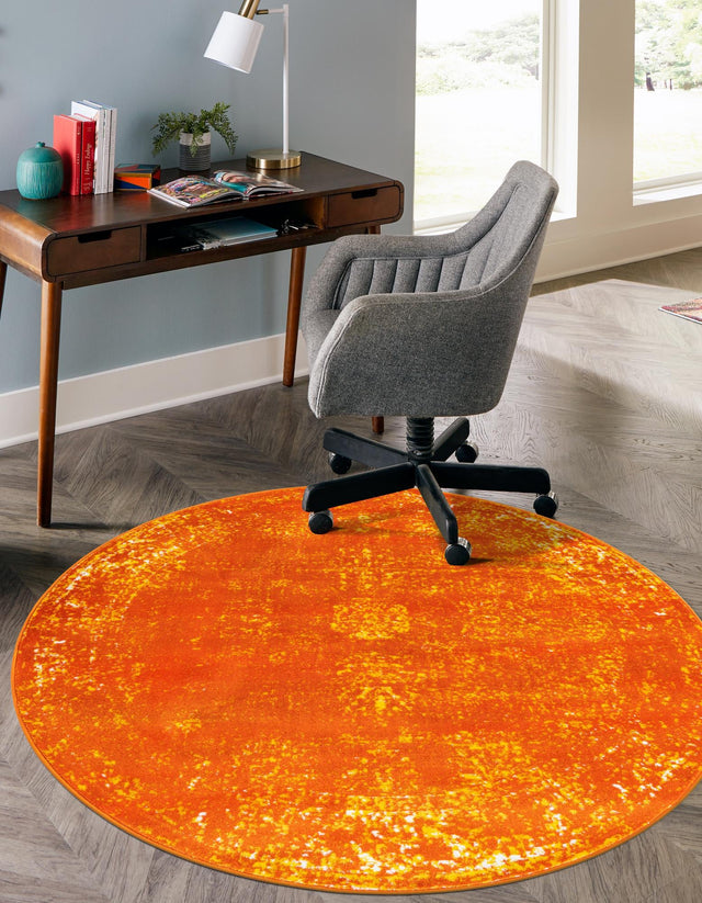 Orange 7' 1 x 7' 1 Sofia Round Area Rug Durable Easy Clean Stain Resistant Unique Carpet for Affordable Interior Home Design for Sale at Rug Engine
