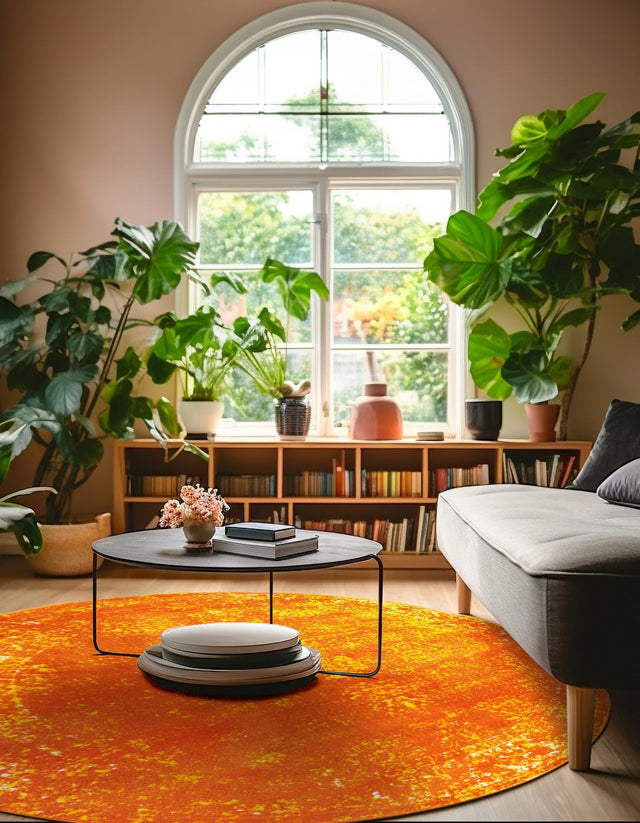 Orange 5' 3 x 5' 3 Sofia Round Area Rug Durable Easy Clean Stain Resistant Unique Carpet for Affordable Interior Home Design for Sale at Rug Engine