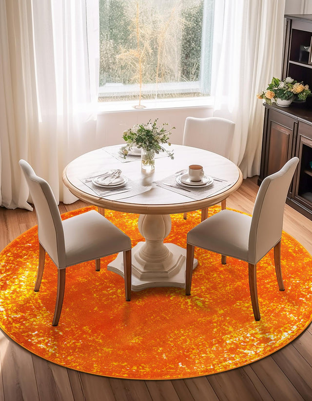 Orange 7' 1 x 7' 1 Sofia Round Area Rug Durable Easy Clean Stain Resistant Unique Carpet for Affordable Interior Home Design for Sale at Rug Engine