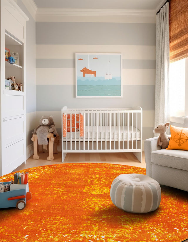 Orange 5' 3 x 5' 3 Sofia Round Area Rug Durable Easy Clean Stain Resistant Unique Carpet for Affordable Interior Home Design for Sale at Rug Engine