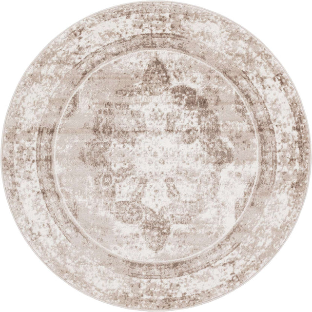 Beige 5' 3 x 5' 3 Sofia Round Area Rug Durable Easy Clean Stain Resistant Unique Carpet for Affordable Interior Home Design for Sale at Rug Engine