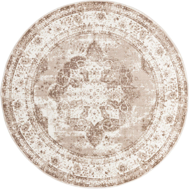 Beige 7' 1 x 7' 1 Sofia Round Area Rug Durable Easy Clean Stain Resistant Unique Carpet for Affordable Interior Home Design for Sale at Rug Engine