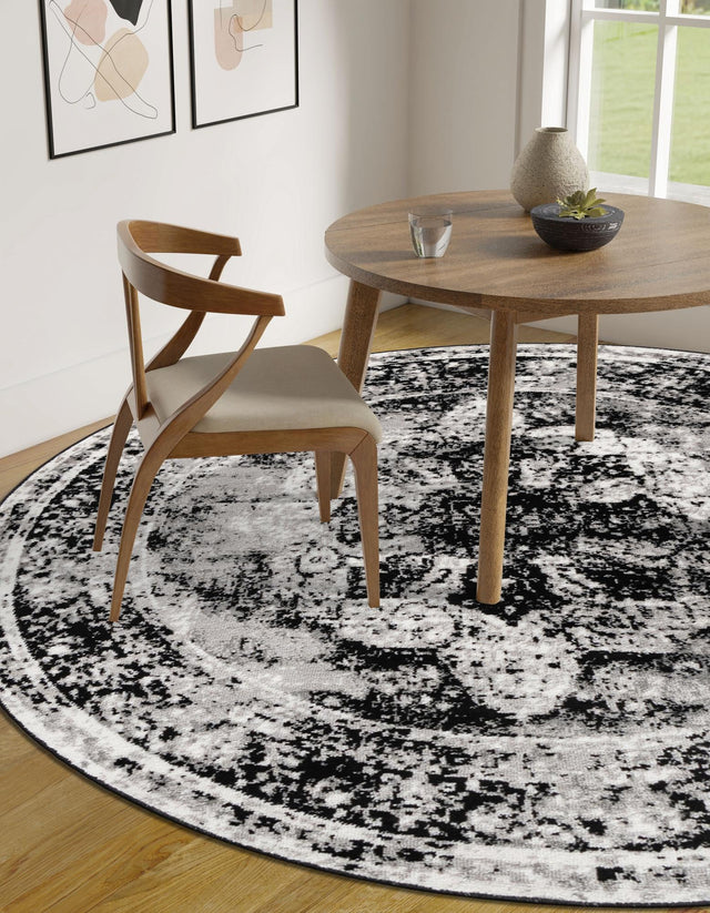 Black 10' x 10' Sofia Round Area Rug Durable Easy Clean Stain Resistant Unique Carpet for Affordable Interior Home Design for Sale at Rug Engine