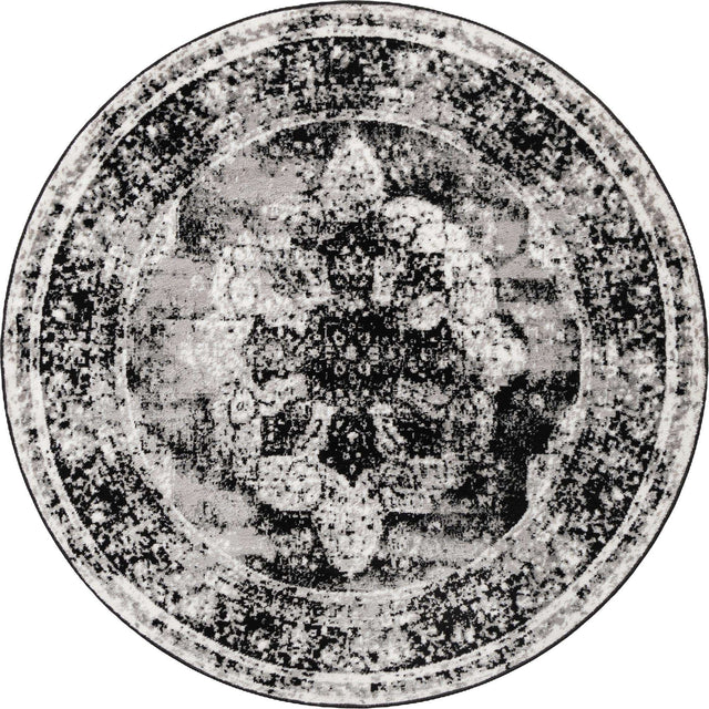 Black 5' 3 x 5' 3 Sofia Round Area Rug Durable Easy Clean Stain Resistant Unique Carpet for Affordable Interior Home Design for Sale at Rug Engine