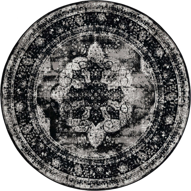 Black 7' 1 x 7' 1 Sofia Round Area Rug Durable Easy Clean Stain Resistant Unique Carpet for Affordable Interior Home Design for Sale at Rug Engine