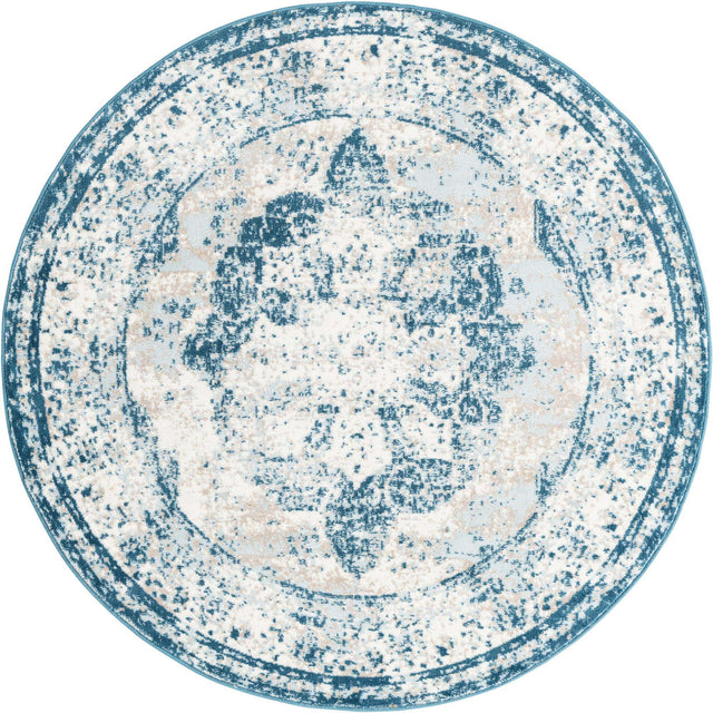 Blue 5' 3 x 5' 3 Sofia Round Area Rug Durable Easy Clean Stain Resistant Unique Carpet for Affordable Interior Home Design for Sale at Rug Engine