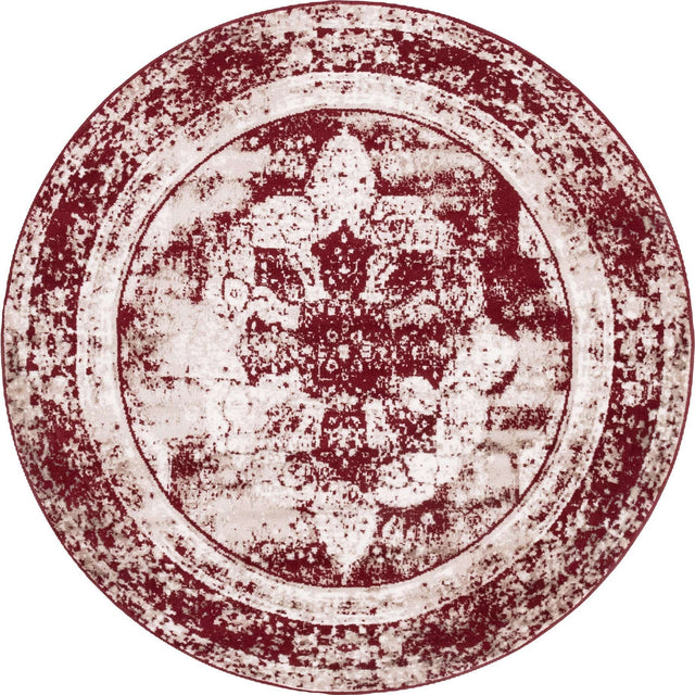 Burgundy 5' 3 x 5' 3 Sofia Round Area Rug Durable Easy Clean Stain Resistant Unique Carpet for Affordable Interior Home Design for Sale at Rug Engine