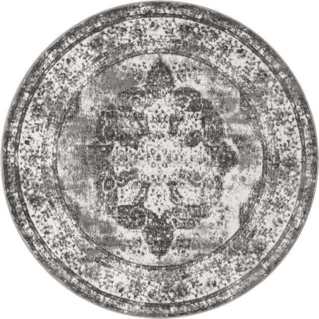 Gray 5' 3 x 5' 3 Sofia Round Area Rug Durable Easy Clean Stain Resistant Unique Carpet for Affordable Interior Home Design for Sale at Rug Engine